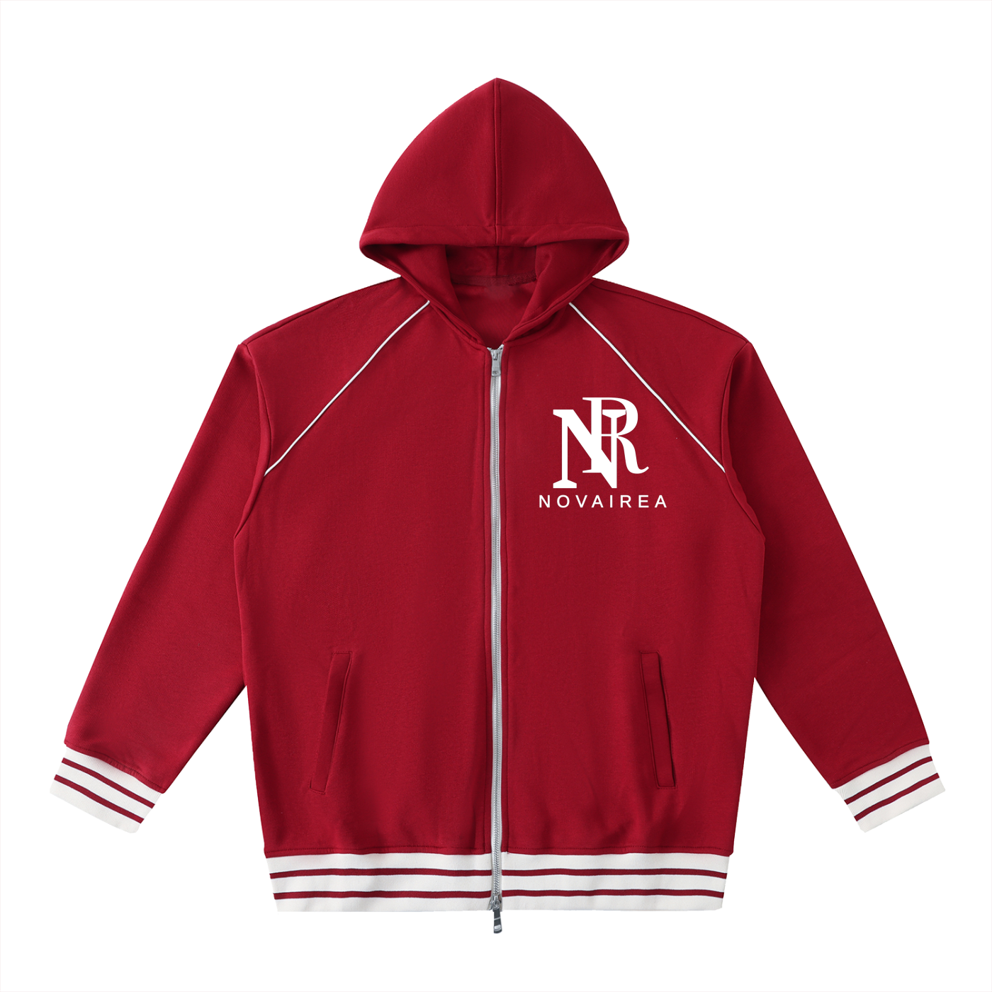 Striped Trim Zip-Up Hoodie